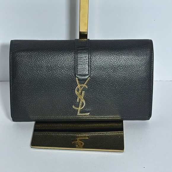 BLACK LEATHER YSL WALLET WITH GOLD HARDWARE - Picture 1 of 9